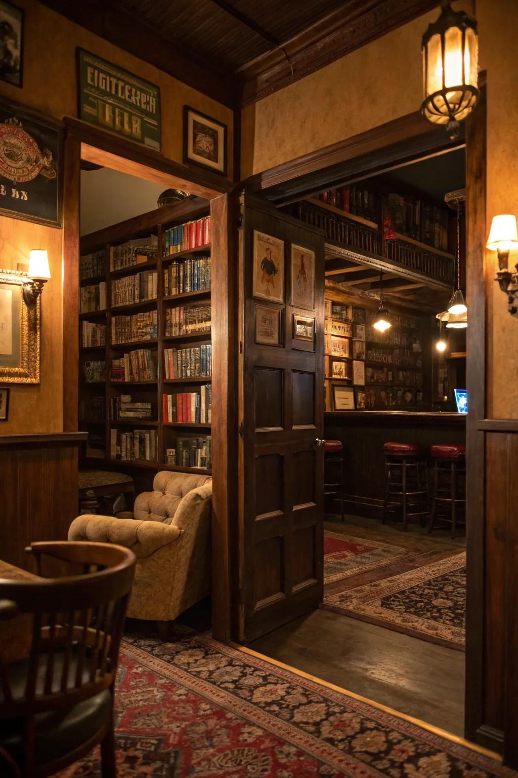 A secret entrance brings a sense of intrigue and exclusivity to your home speakeasy.