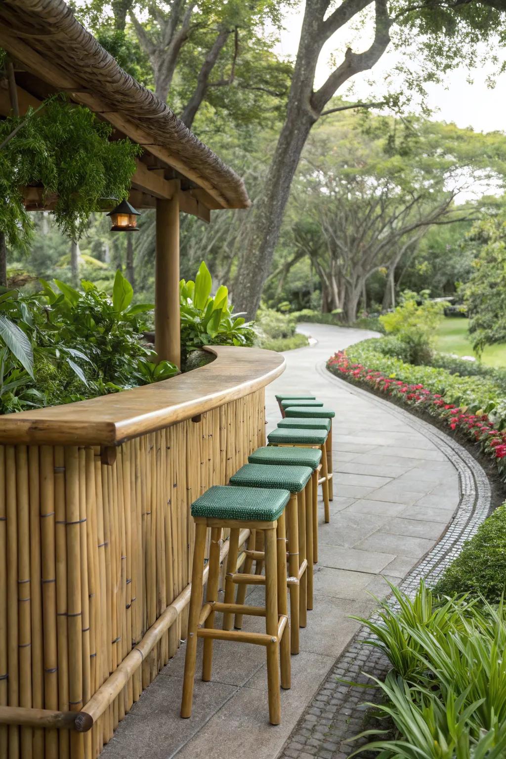 A bamboo bar base conjures an authentic island atmosphere.