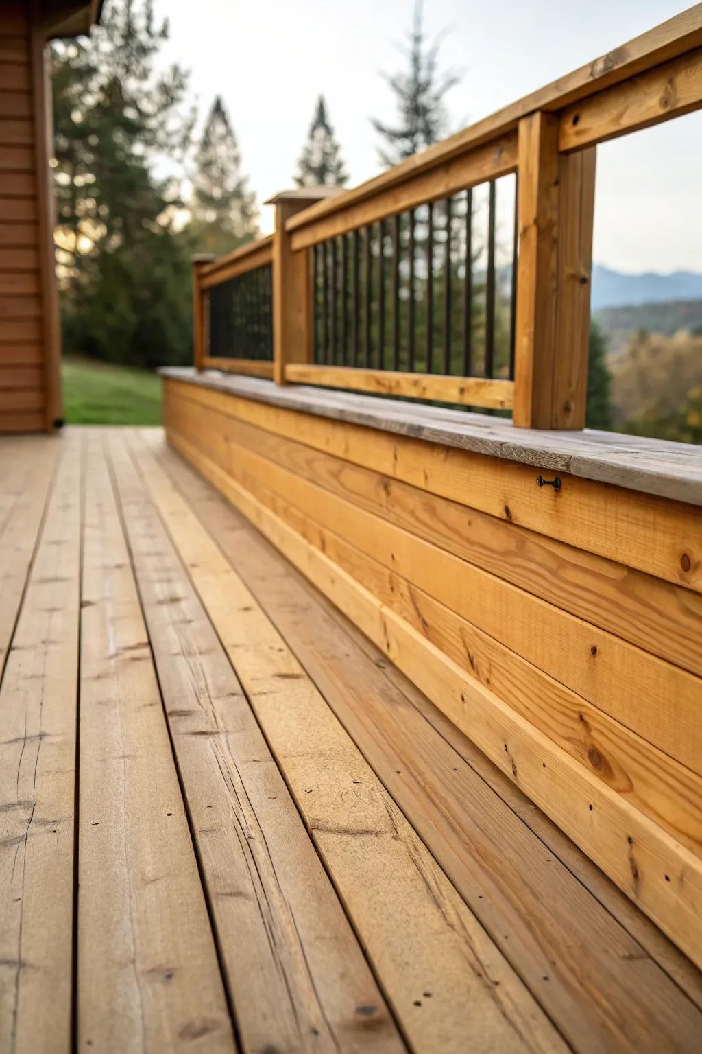 Cedar wood skirting brings an earthy element to this deck.