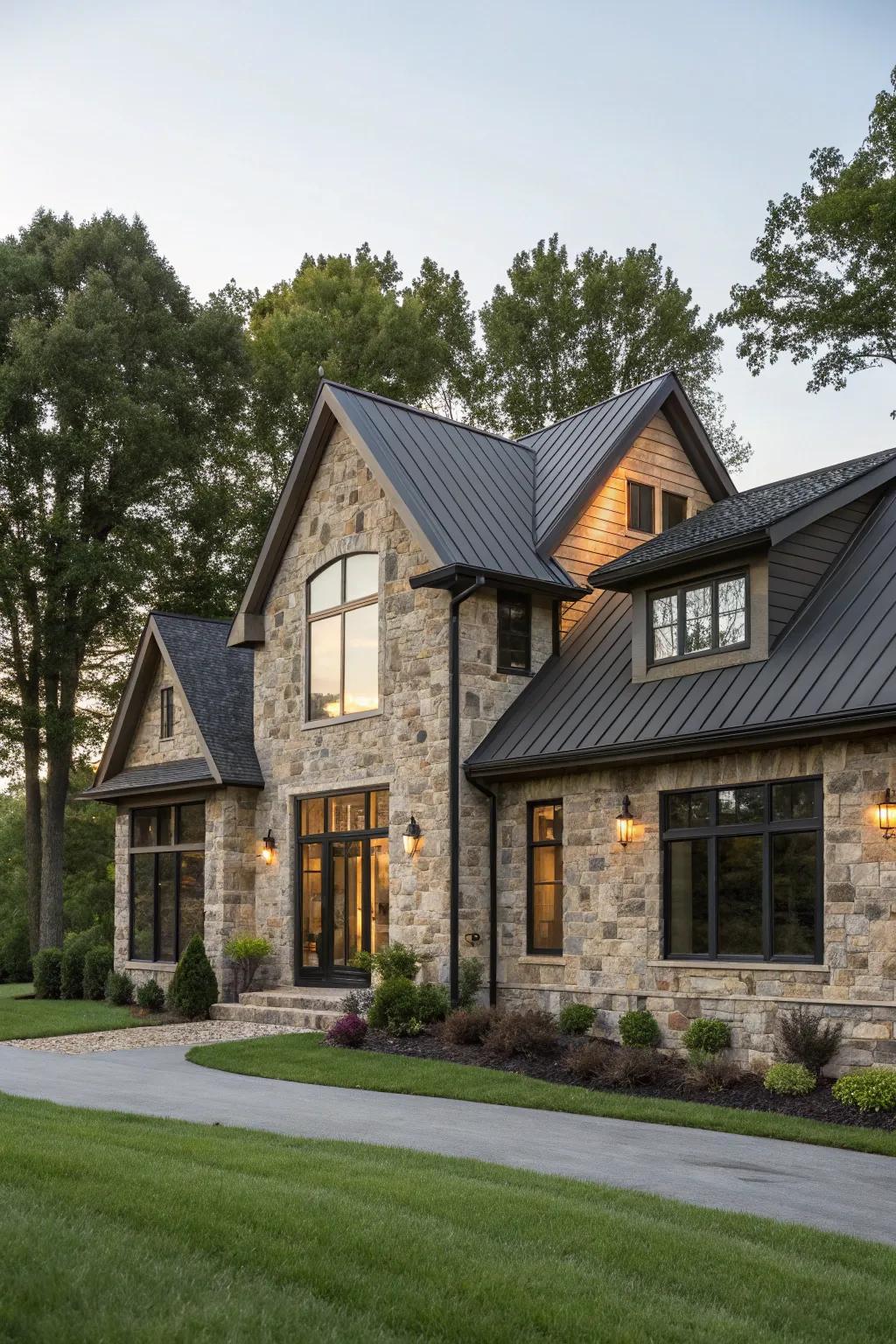A home presenting a sophisticated stone frontage.