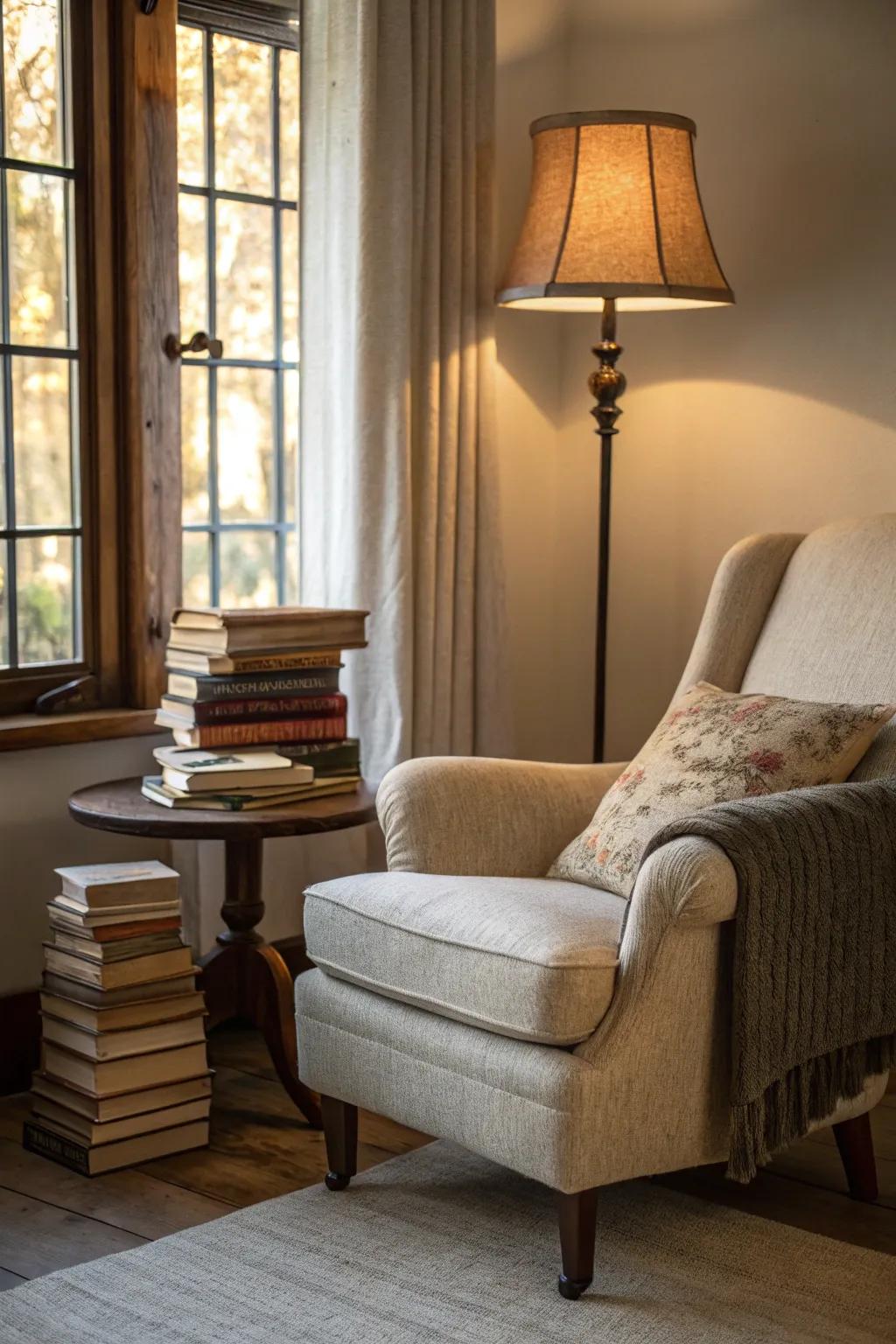 Redesign a nook into a personal reading escape with a deluxe chair and your beloved books.