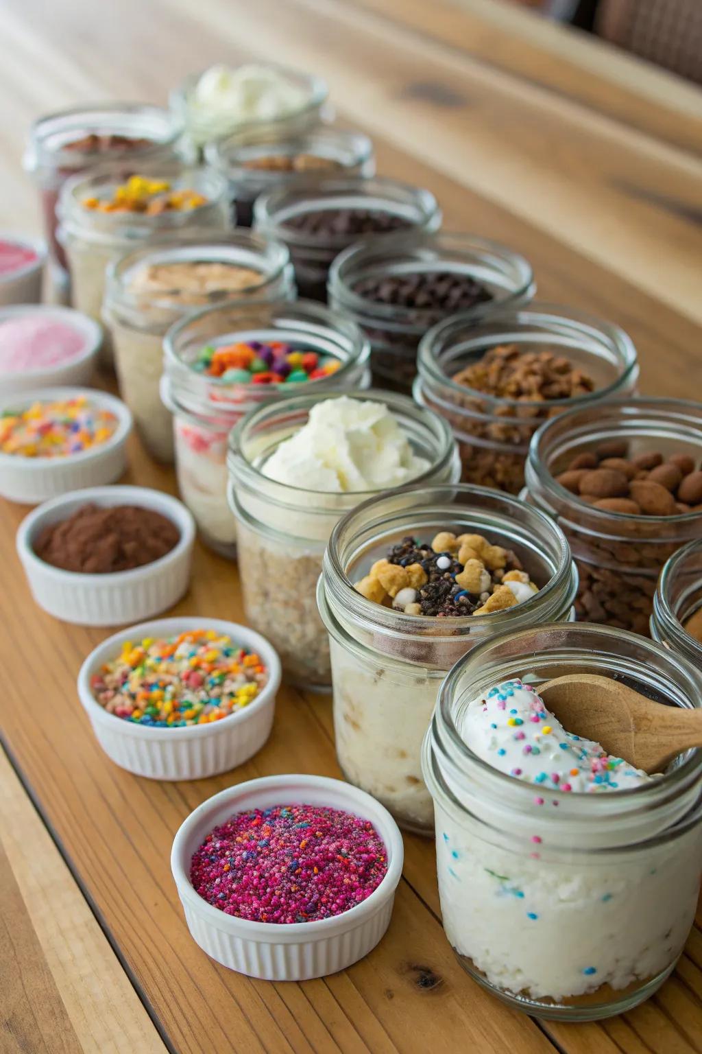 Preserving jars contribute an unaffected charm to your frozen delight spot.