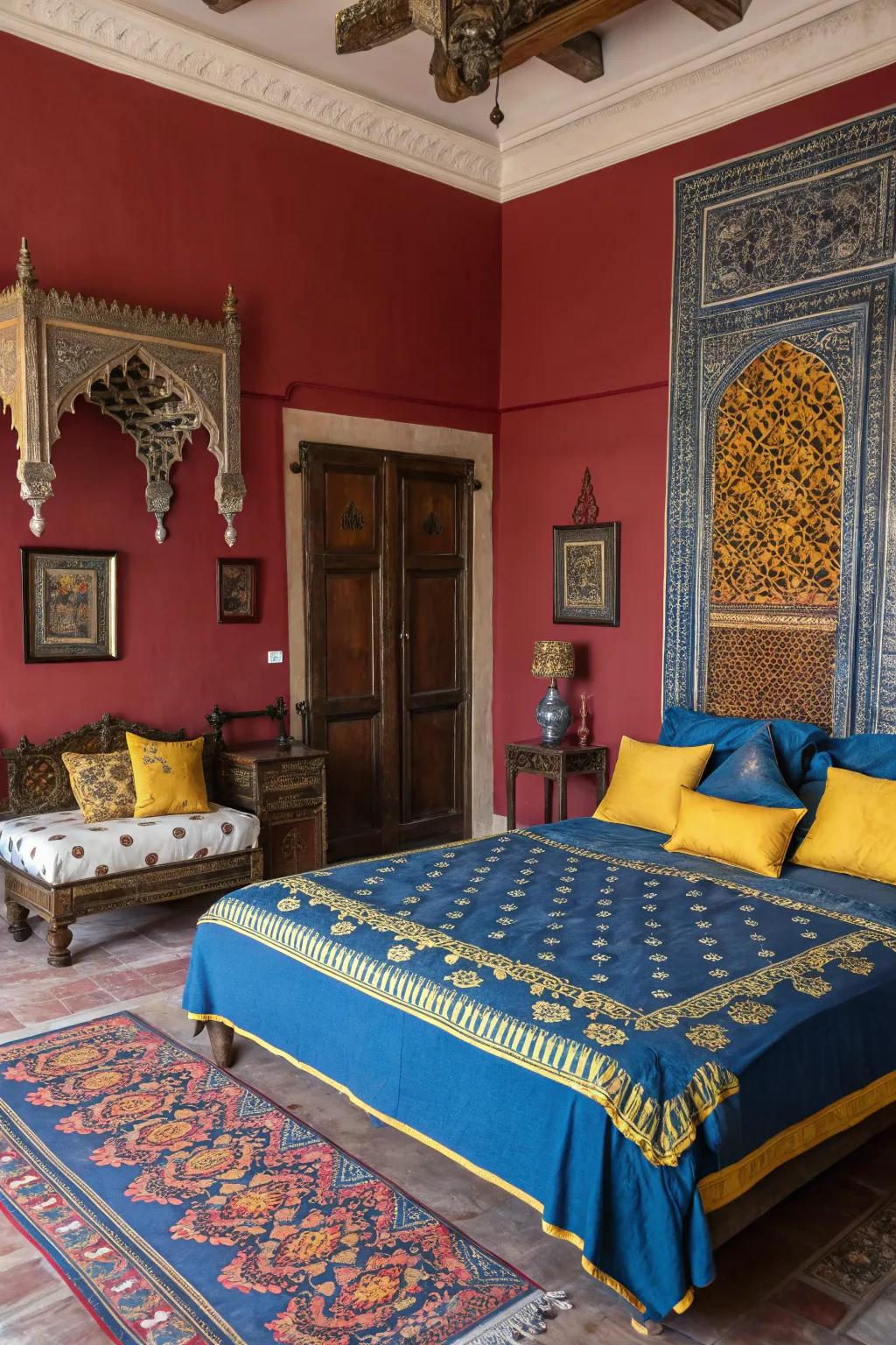 Striking hues completely transform this bedroom into a lively retreat.