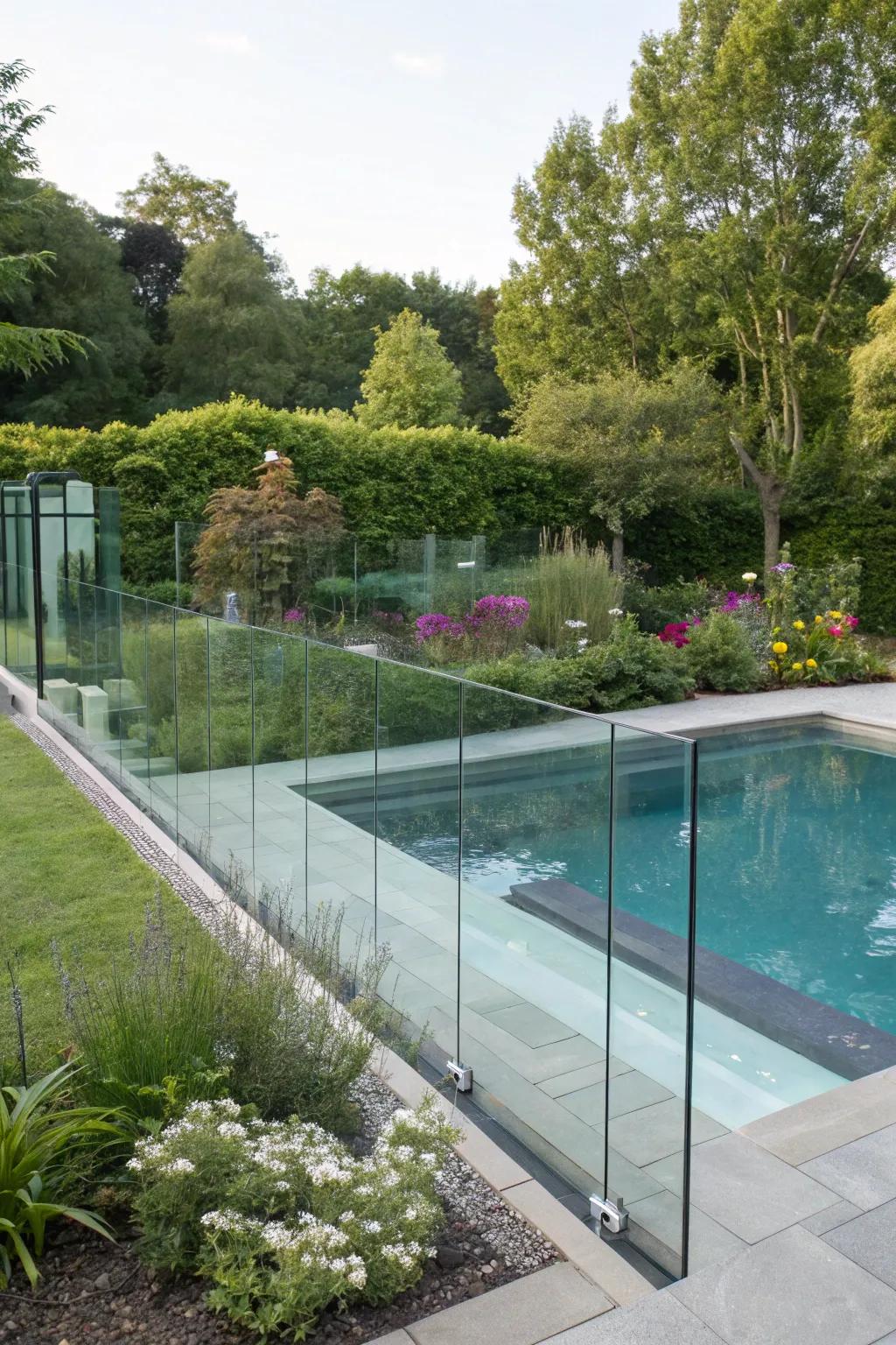 Transparent surrounds provide a modern aesthetic while maintaining clear sightlines.