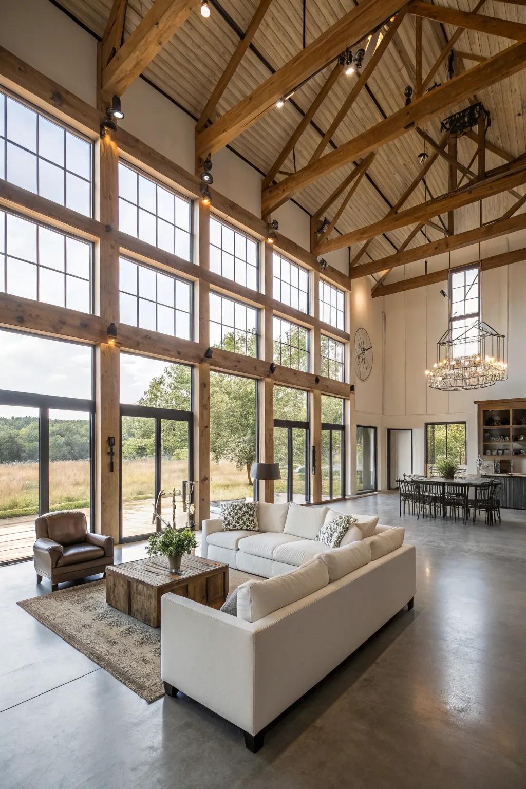 Wide-open spots in a barndominium give off vibes of freedom and light.