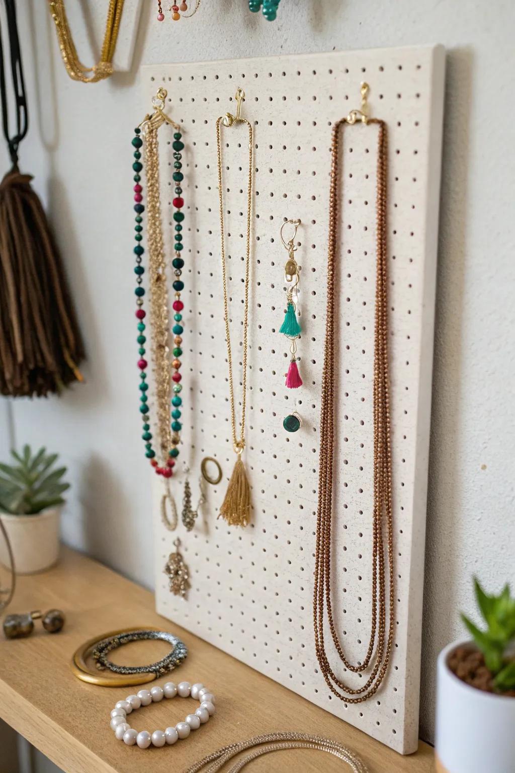 Effective utilization of wall space through a jewelry pegboard