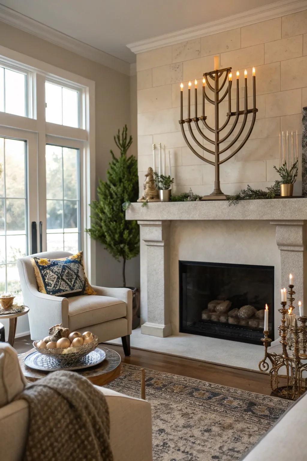A modern luminary displayed beautifully on a living space mantel.