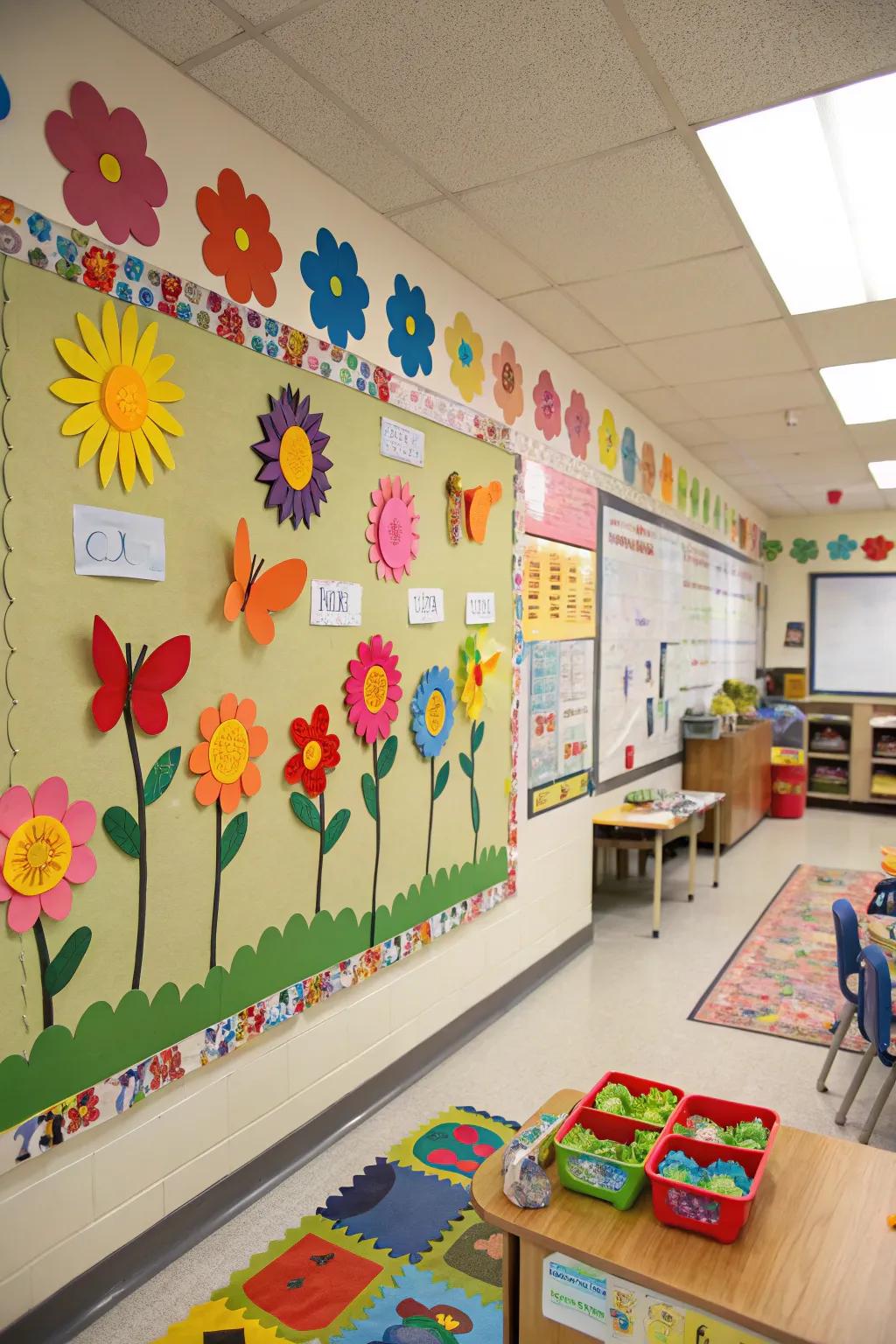Usher spring into your classroom with a botanical bulletin board awash in hues.