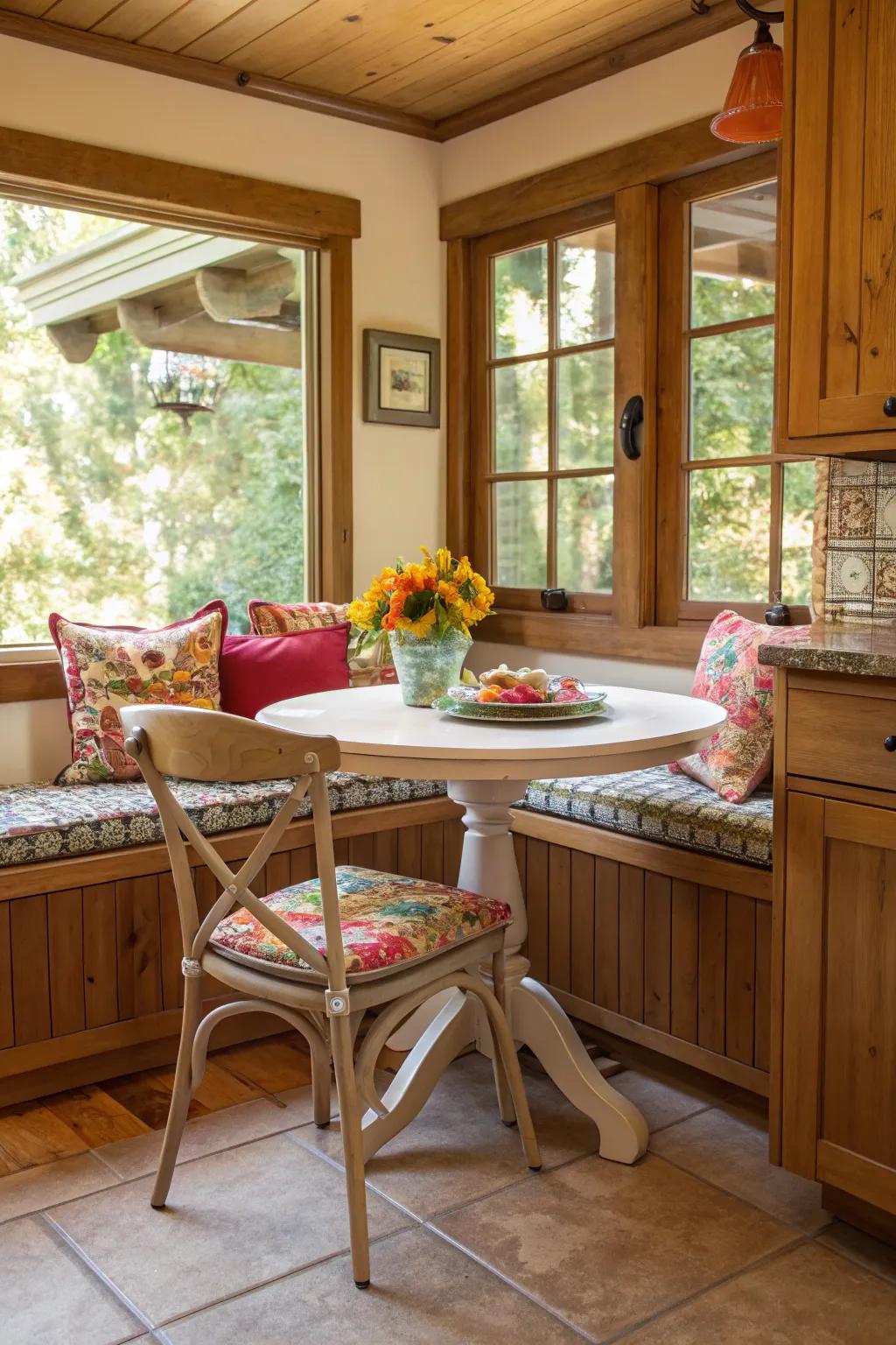 A comfy nook is fantastic for relaxed meals and morning coffee.
