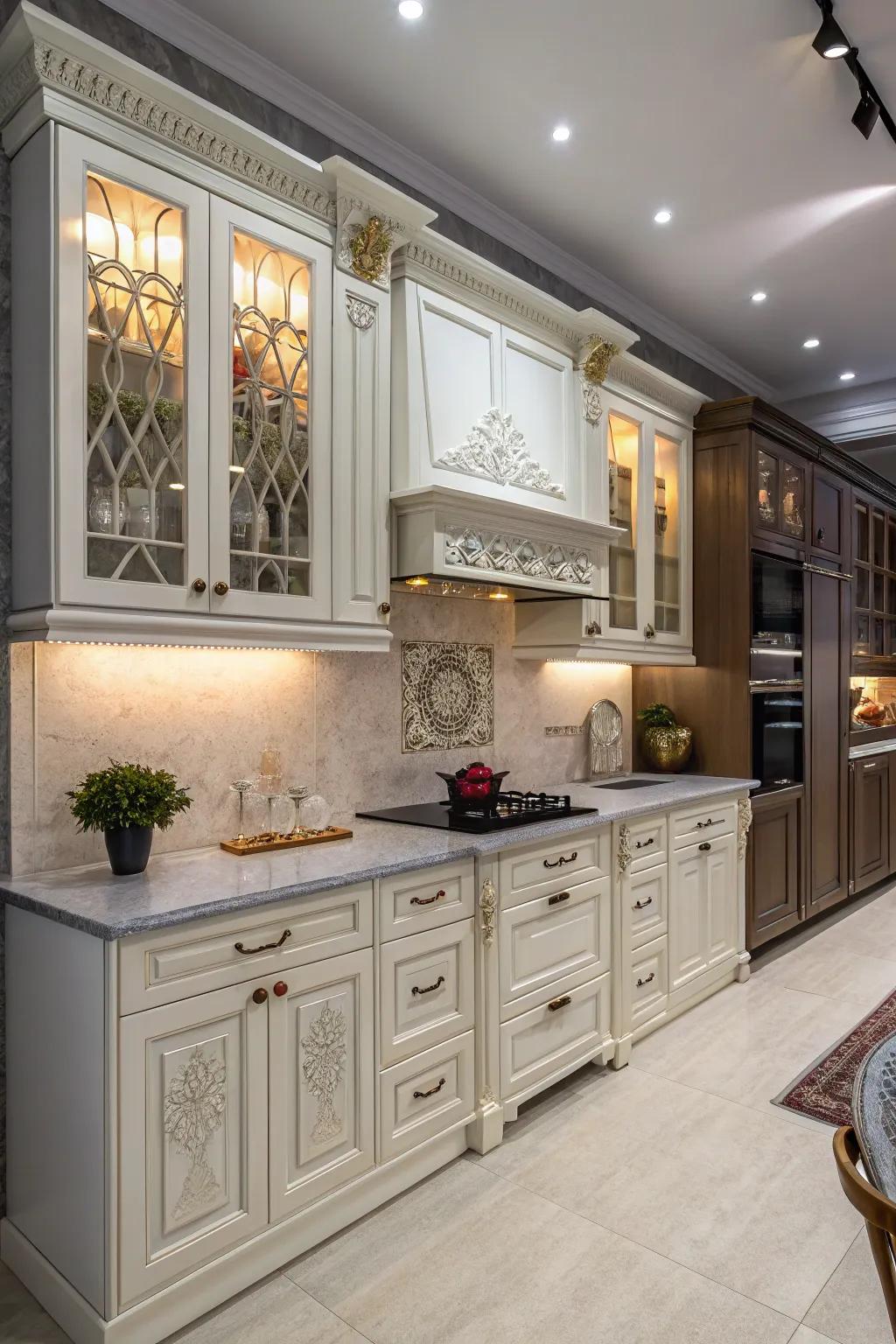 A harmonious balance of modern and classic features in kitchen cabinets.