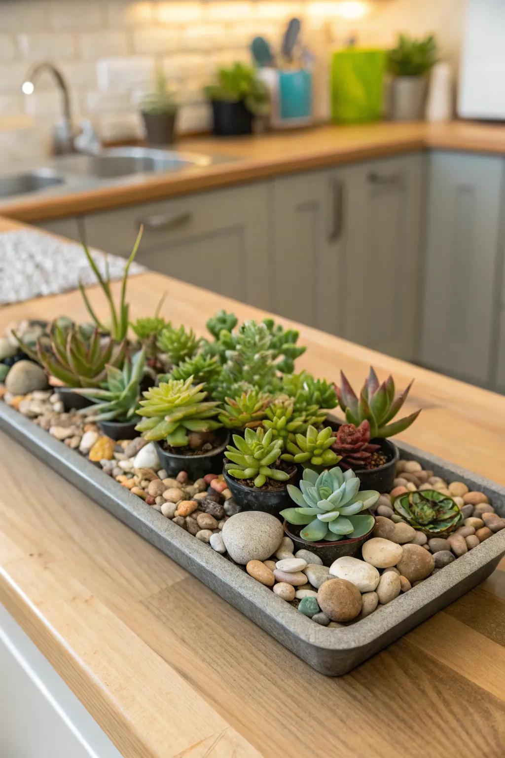 Succulents bring the outdoors in, adding a fresh touch to the kitchen.