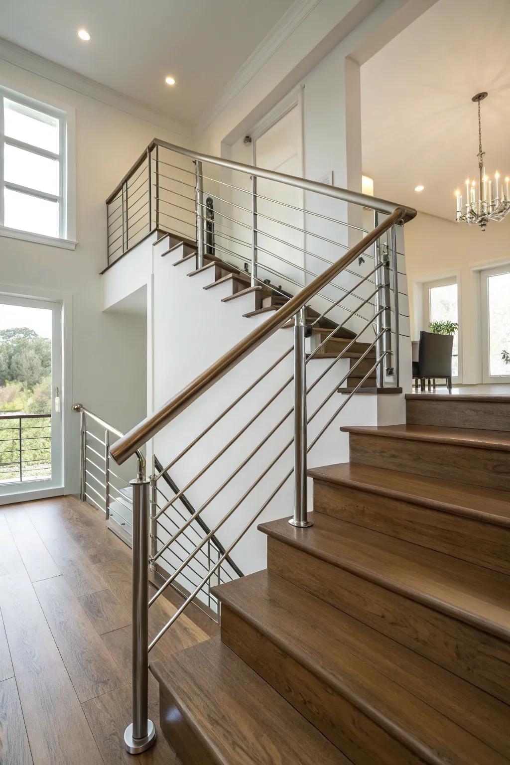 Chic, up-to-date metal railing offering a sleek, minimalist appeal.