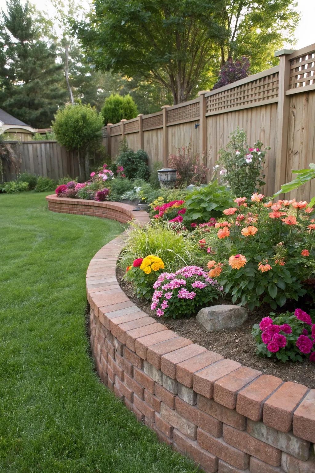 Curved brick edging introduces a traditional element to your garden.