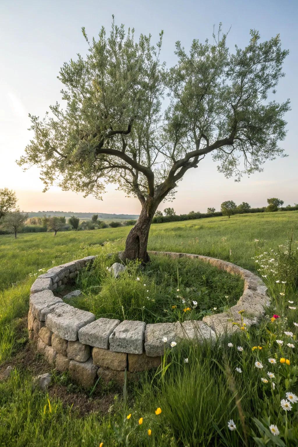 A captivating rock perimeter amplifies the inherent charm of any tree.