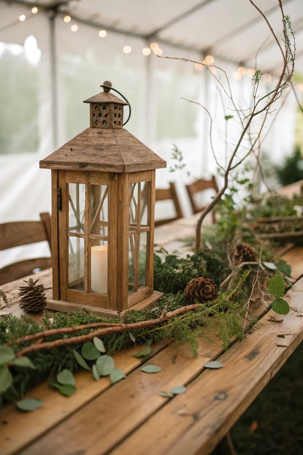 Wooden lanterns bring a rustic elegance to your space.