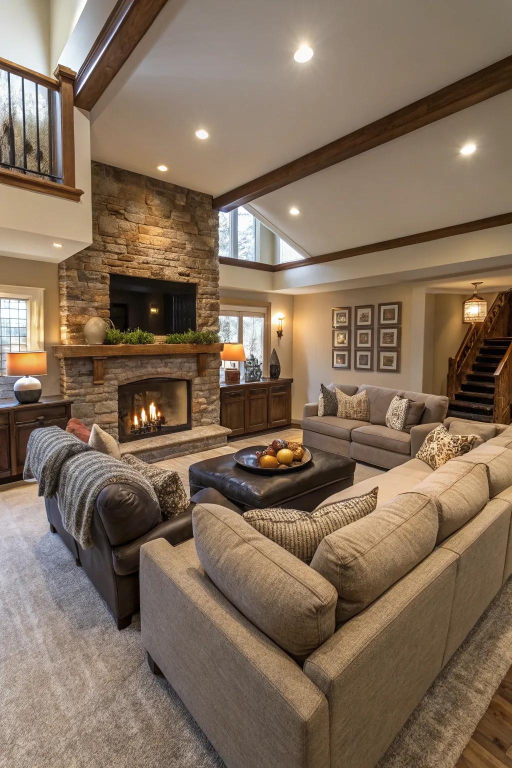 Open design featuring defined zones for family connection.