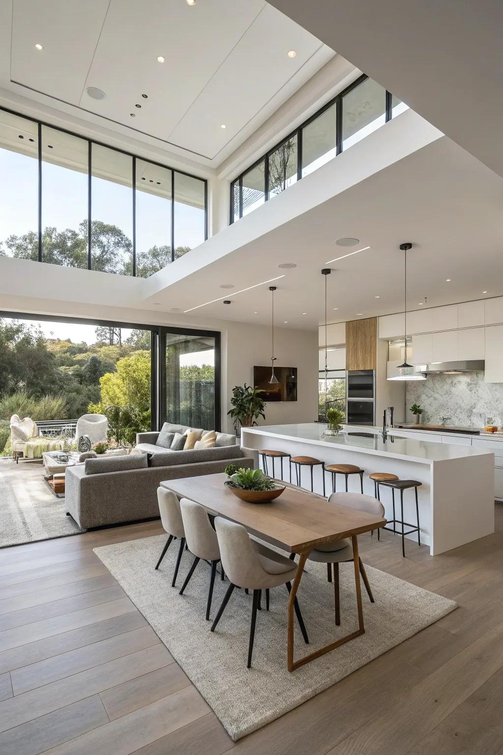 An open floor plan kitchen seamlessly integrating dining and living areas.