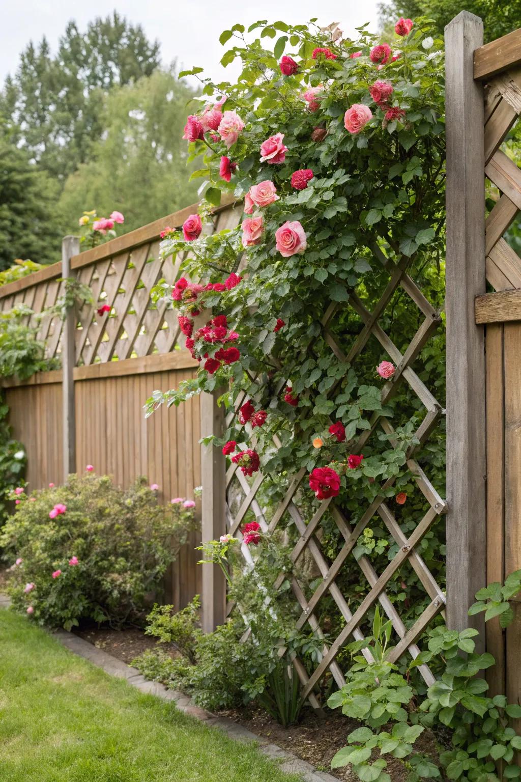 Elevate your garden's aesthetic with decorative lattice fence elements.