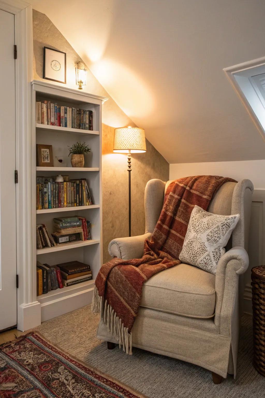 A welcoming nook perfect for snuggling up with an engaging read.