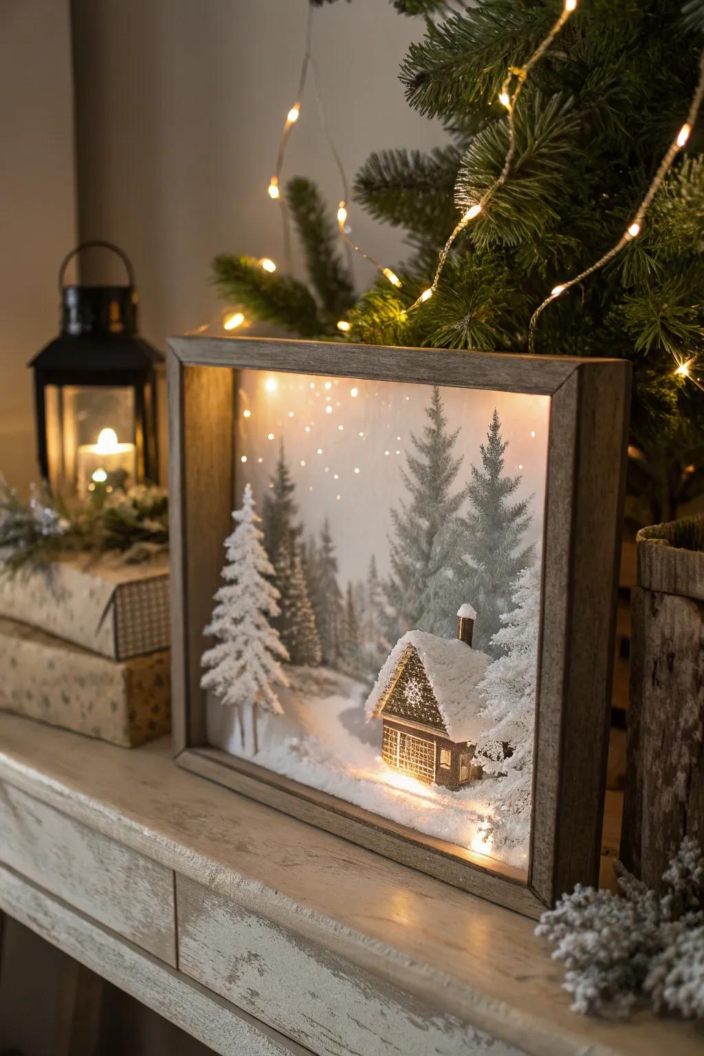A snug wintry spectacle within a radiant display receptacle