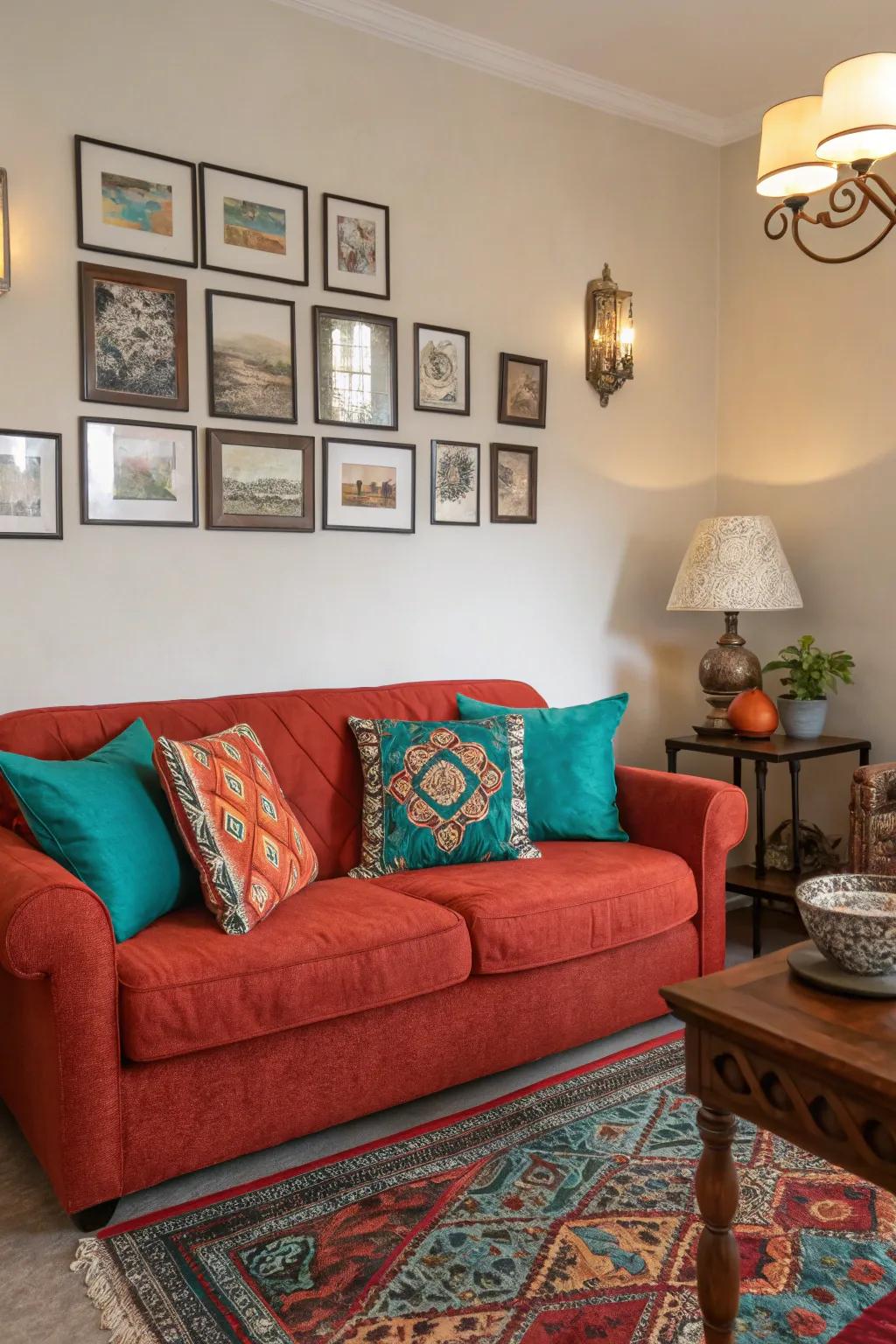 Bold color pops transform a simple space into a dynamic and lively environment.