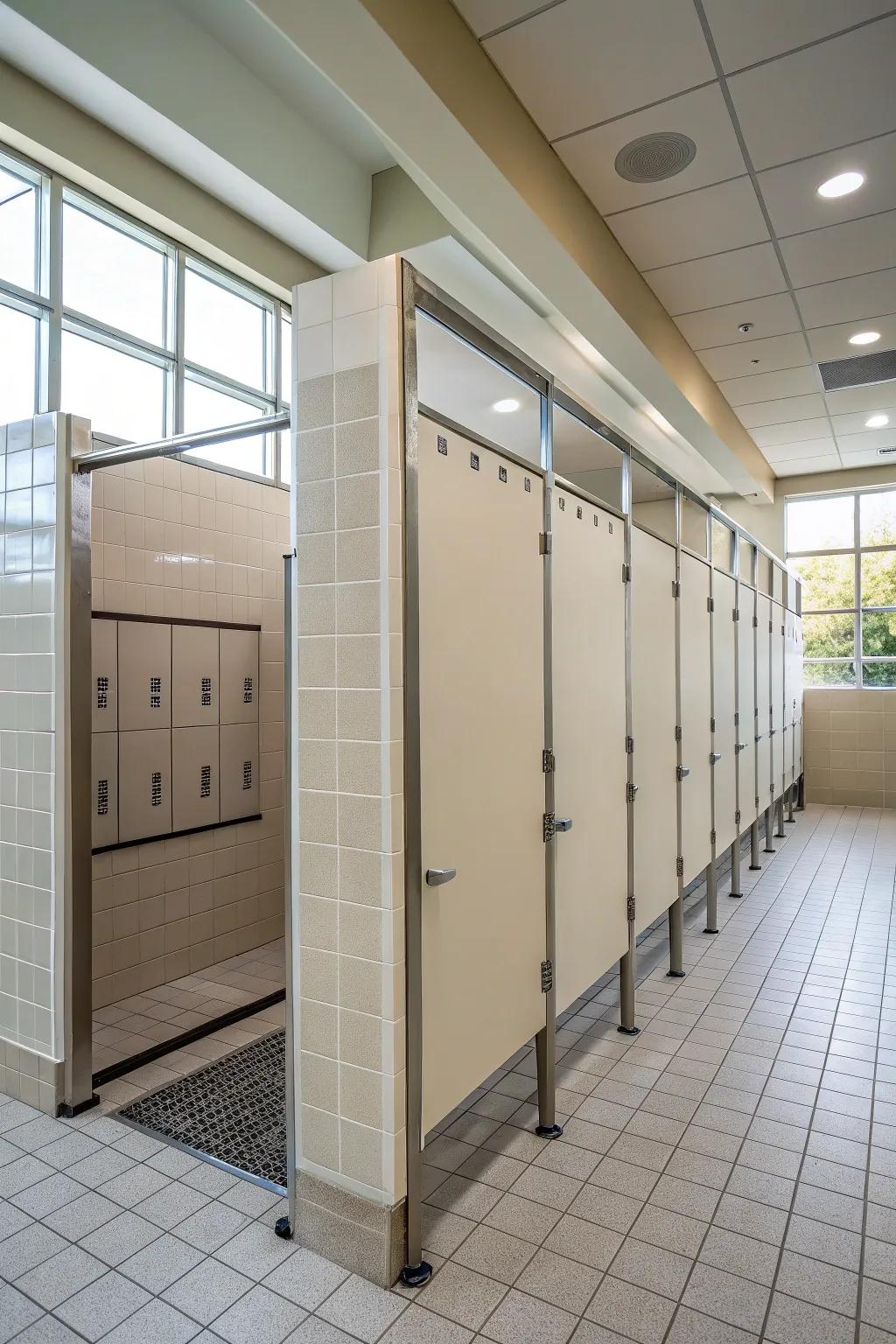 Individual shower cubicles offering comfort and seclusion.