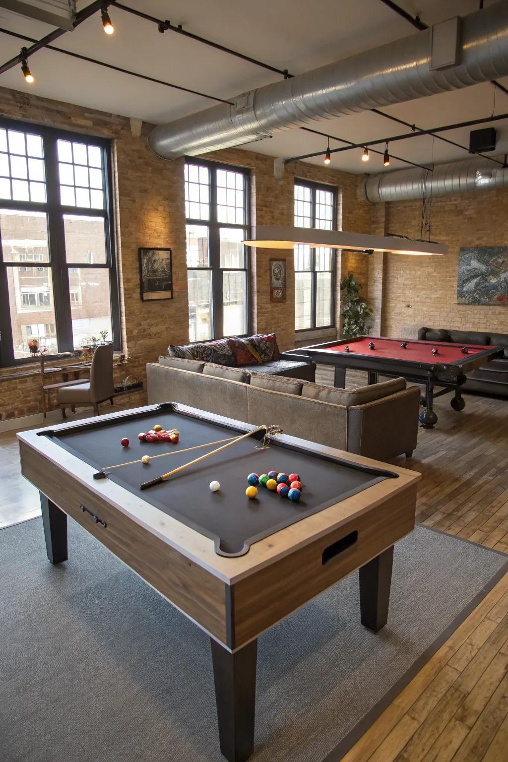 A versatile gaming center serves as a flexible focal point for any recreational room.