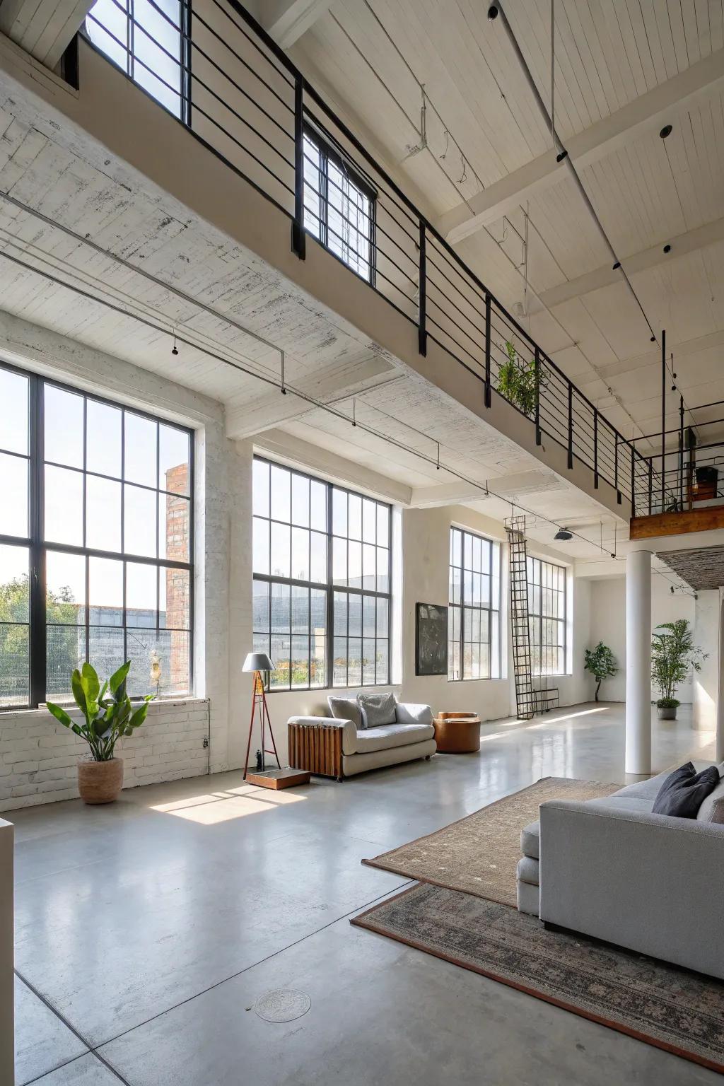 A loft showcasing the advantages of an open design, improving both space and illumination.