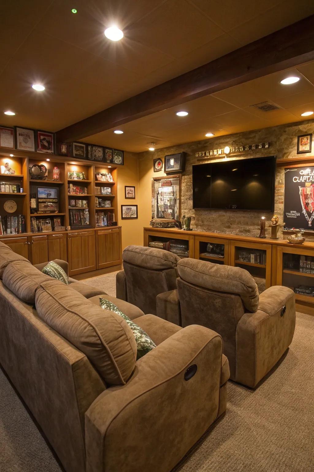 Delightful seating options for ultimate relaxation in a man cave.