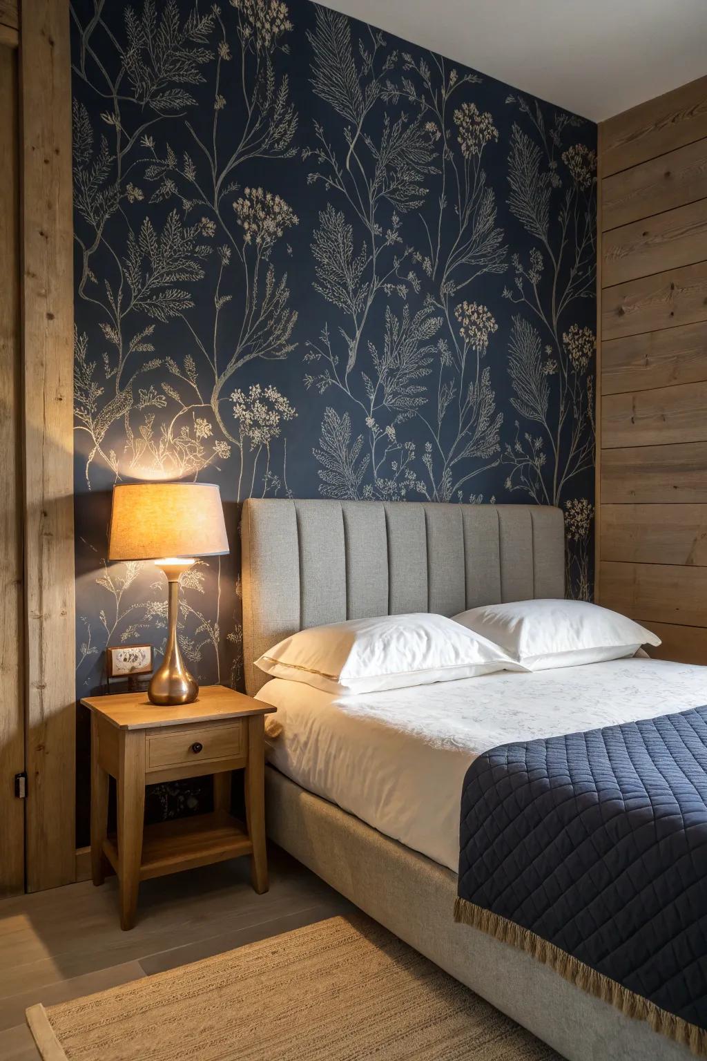 Dark wallpaper brings an elegant mood to any room.