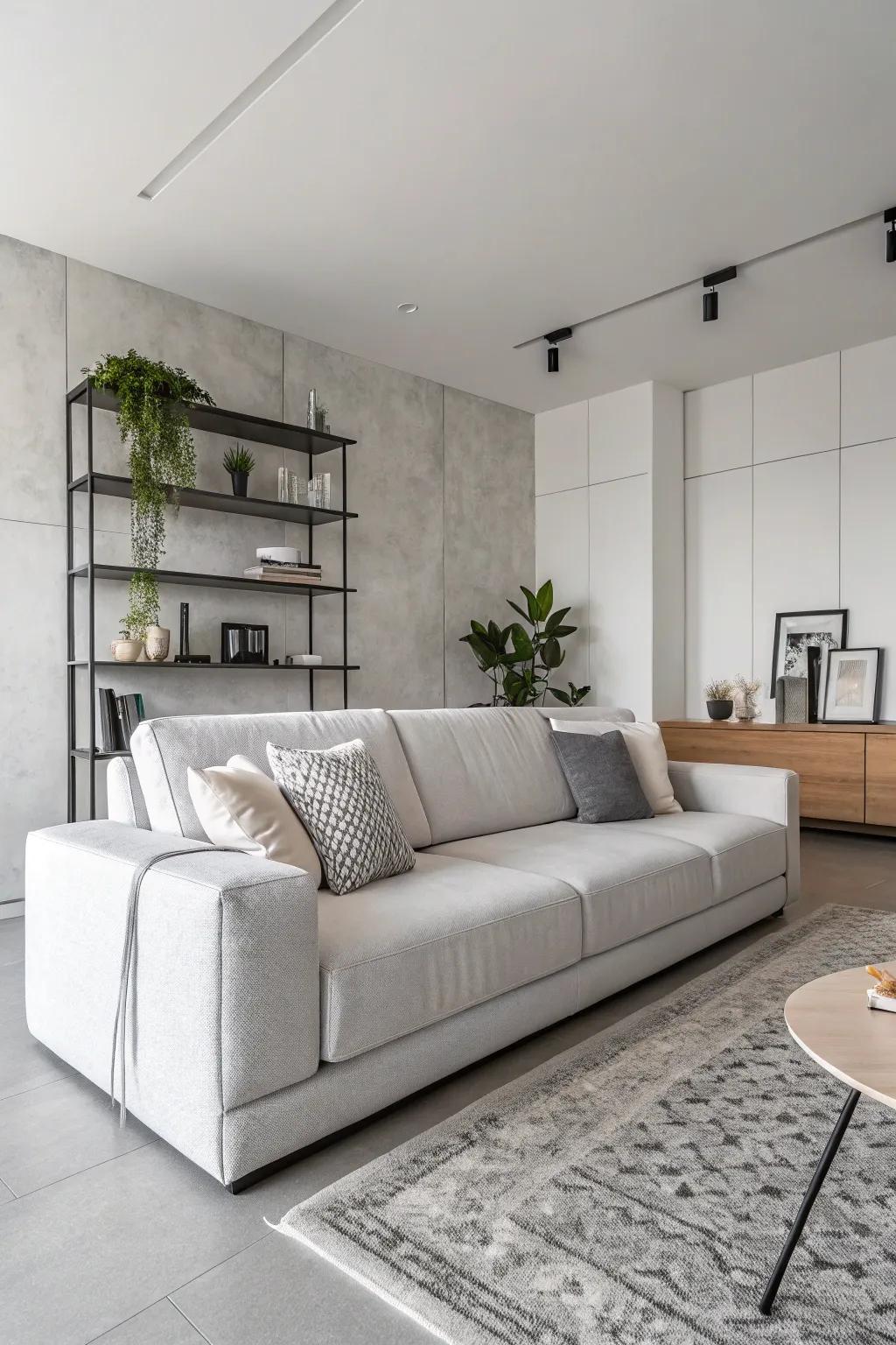 A minimalist living space exuding a peaceful and well-organized ambiance.