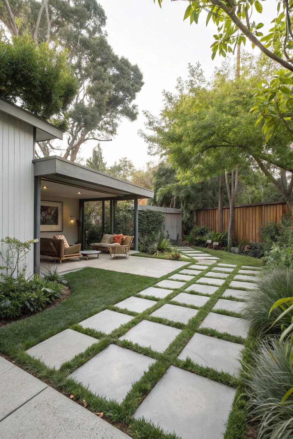 Geometric paths lend a sense of order and sophistication to any open-air setting.