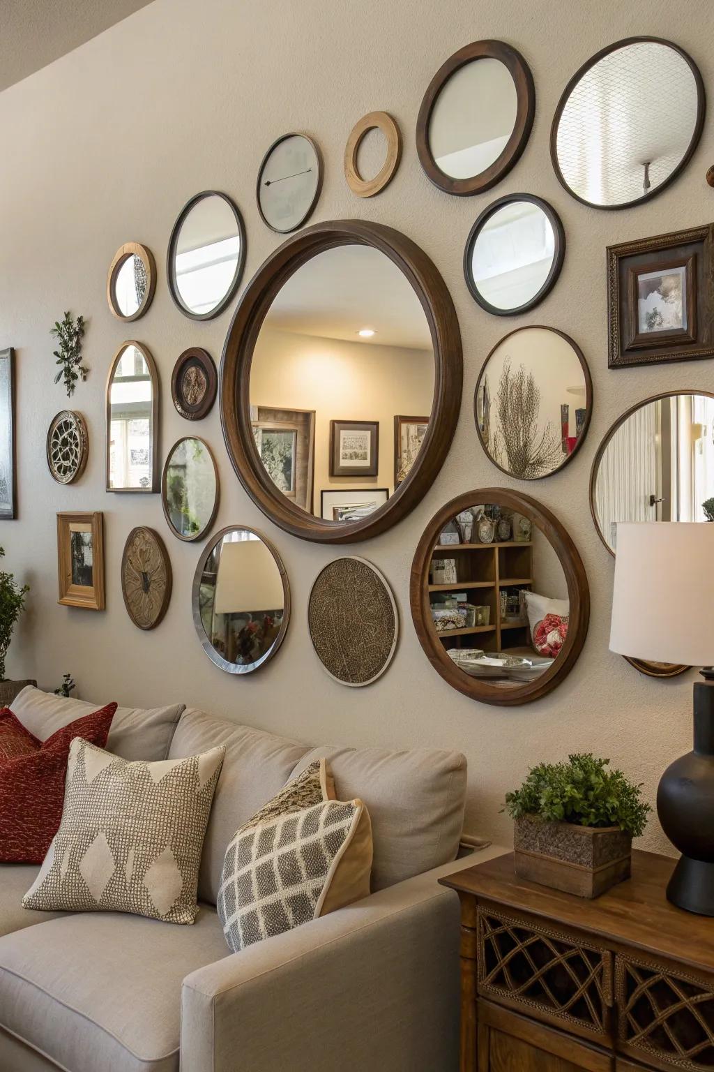 A showcase of mirrors incorporates charm and individuality into every space.