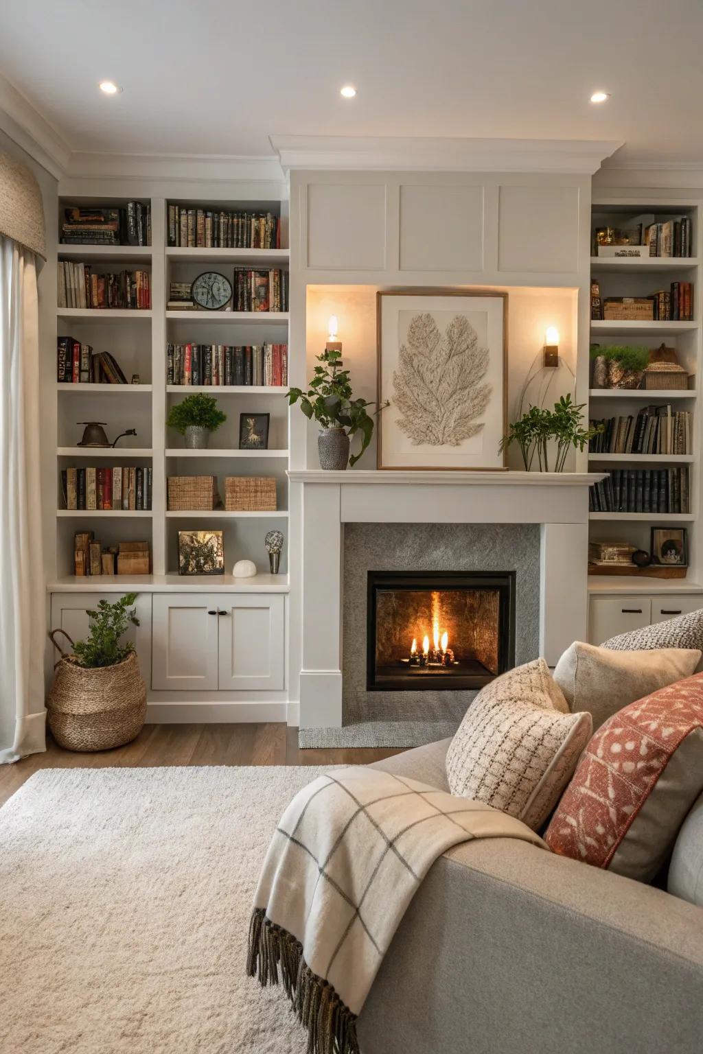 Transform your alcove into a welcoming and functional fireplace retreat.