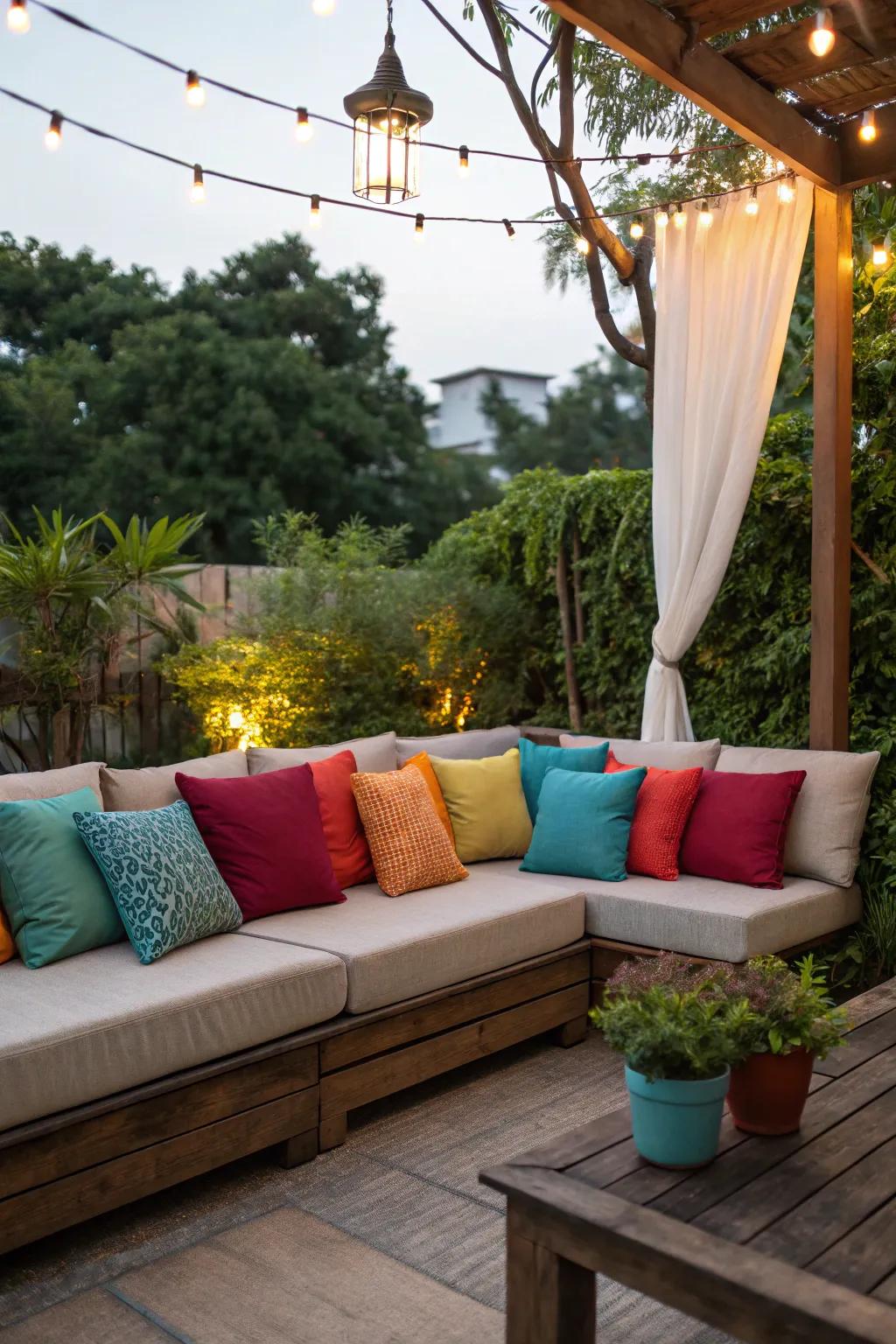 Design a comfy corner with elegant seating to relish the open air.