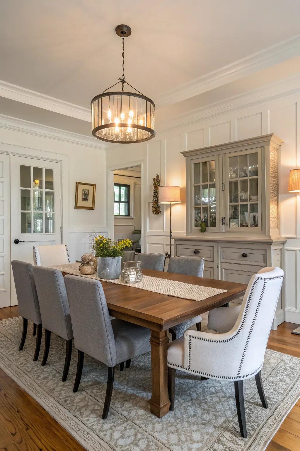 Neutral shades infuse a modern dining room with serenity and sophistication.