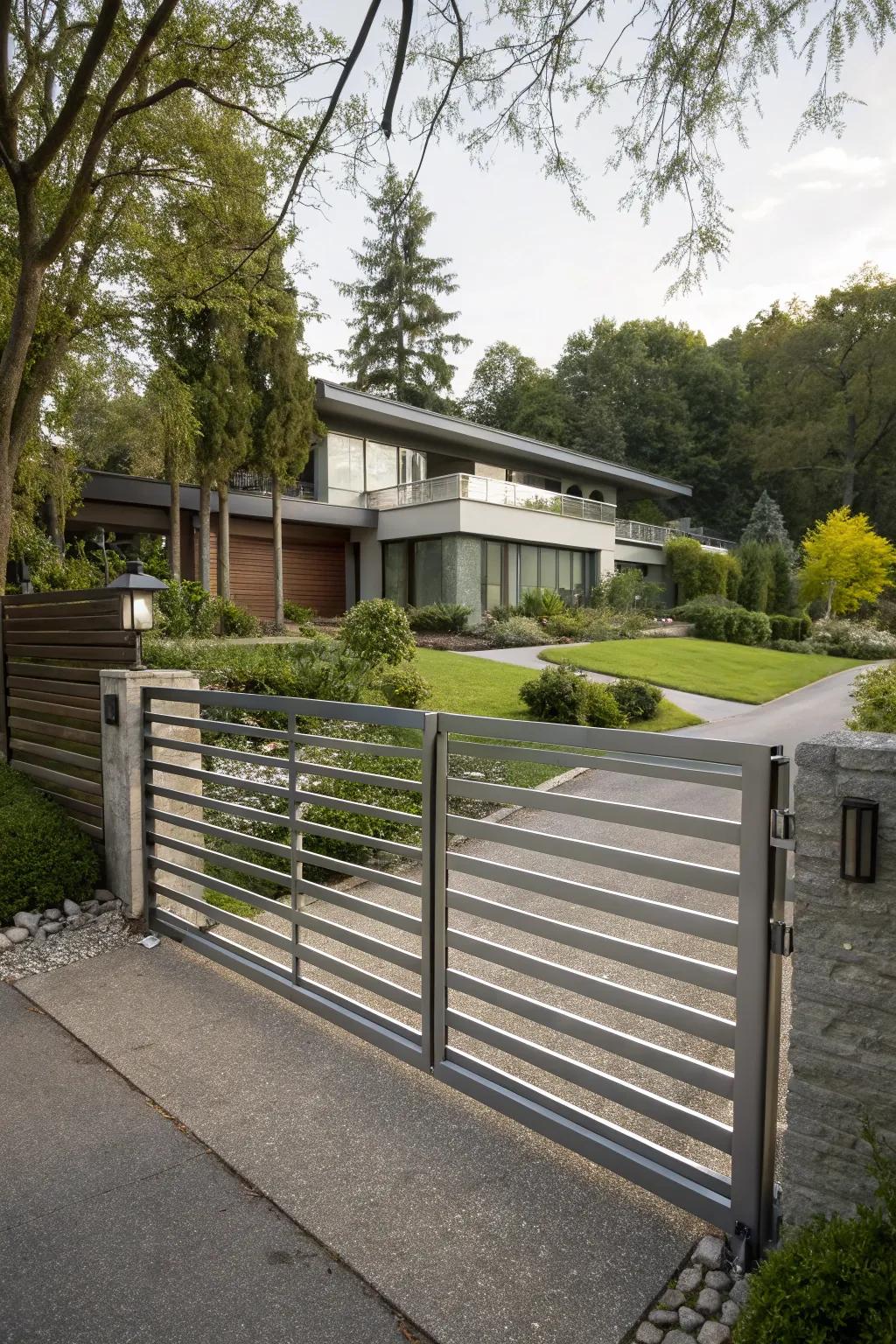 Horizontal panels provide a sleek, updated look to any driveway entrance.