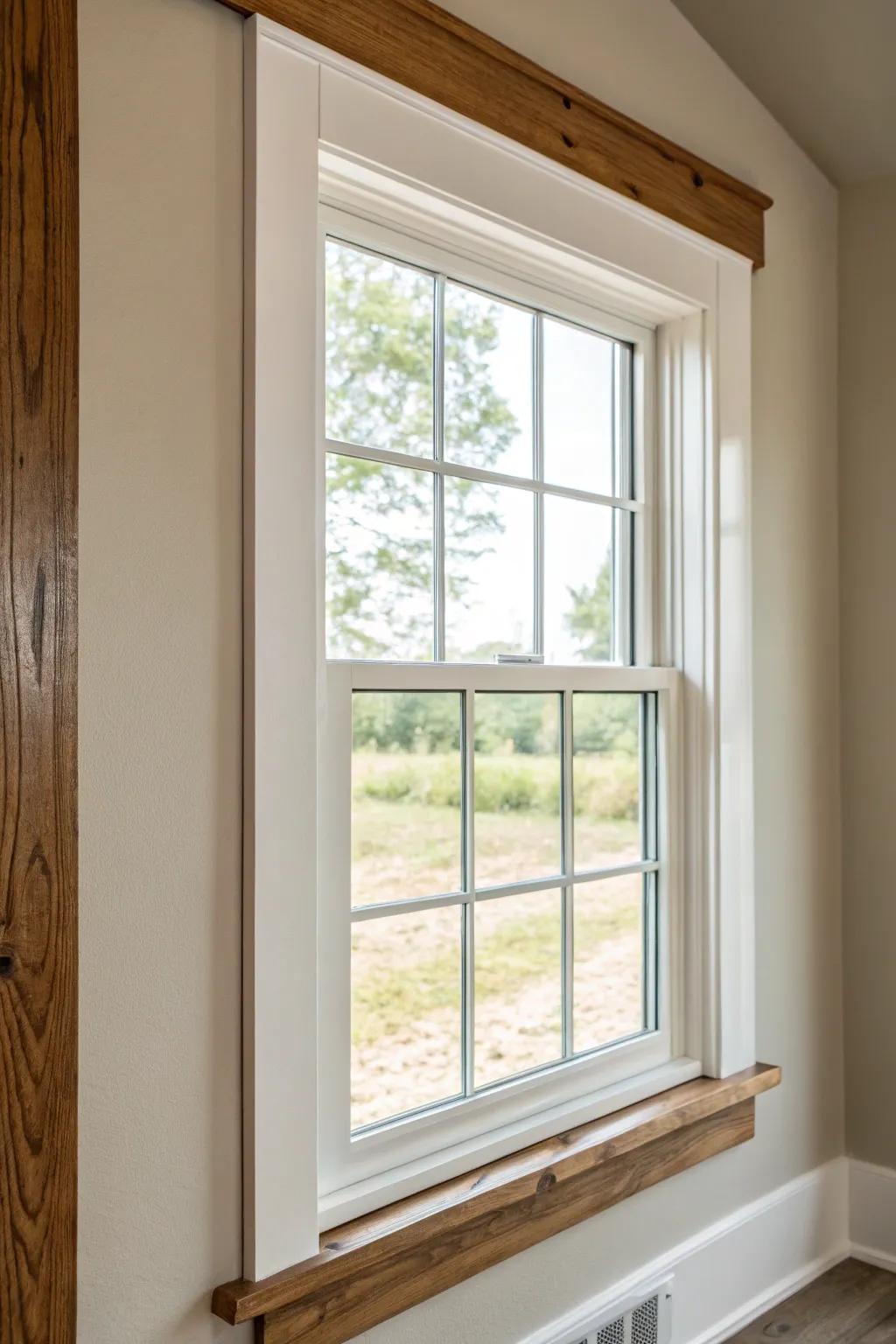 Simple and uncluttered window outlining in a contemporary farmhouse style.
