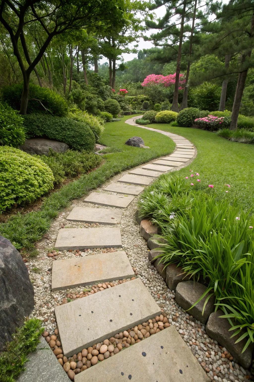 A tranquil stone walkway beckons exploration and relaxation.