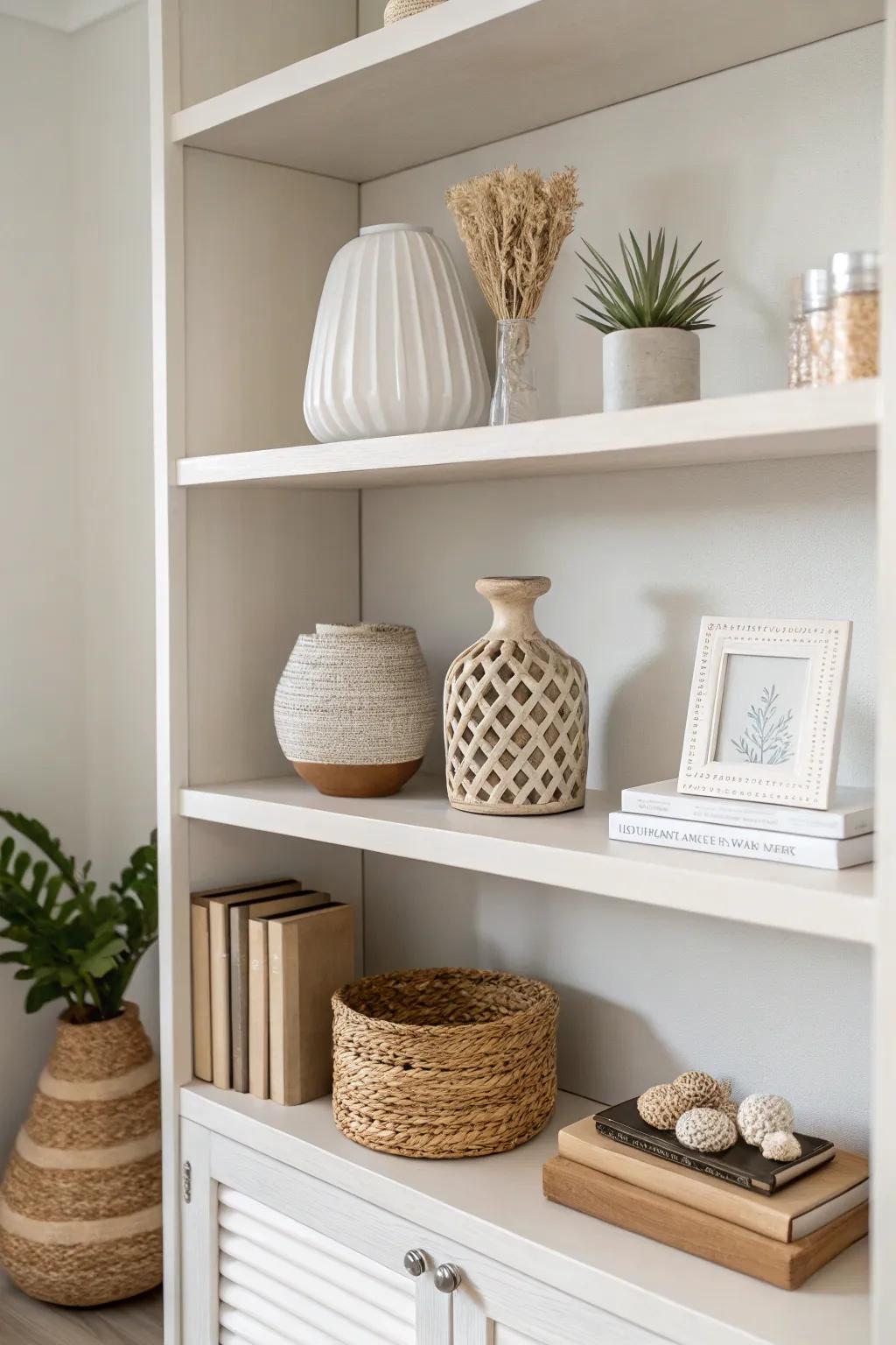 Go minimalist with a streamlined, uncluttered shelf arrangement.
