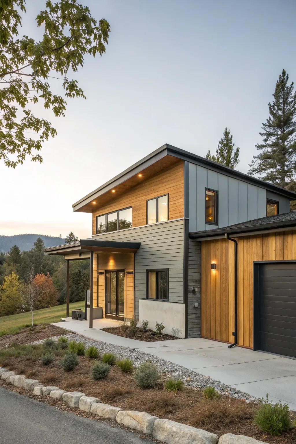 Mixing materials can create a striking and modern exterior look.