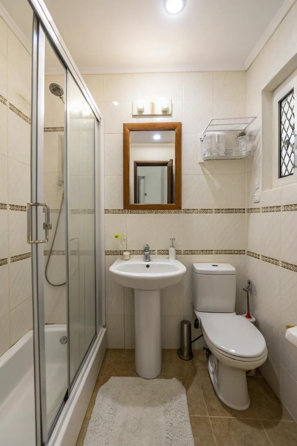 A minimalist small bathroom design featuring sleek contours.