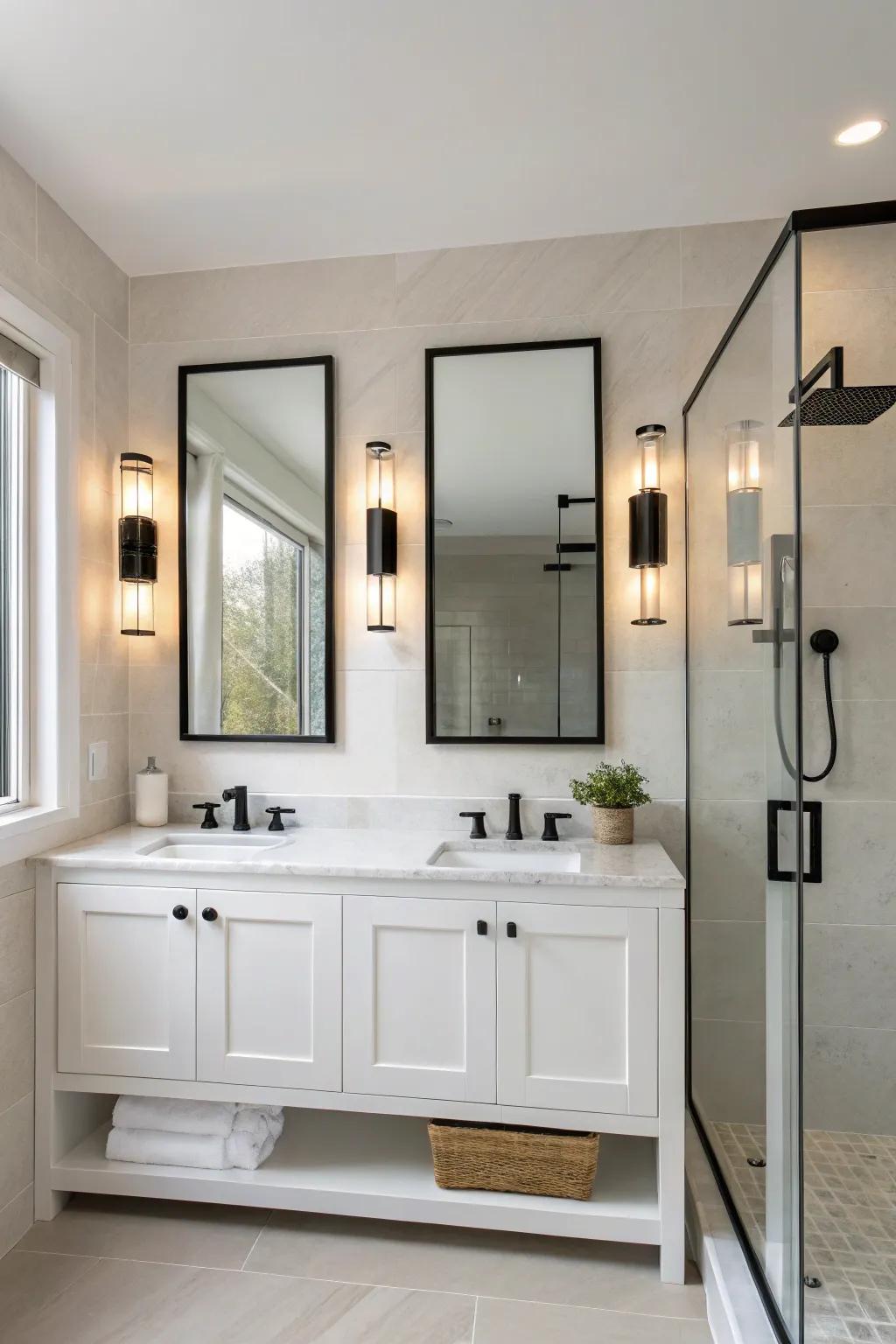 Sleek wall fixtures in a modern bathroom setting.