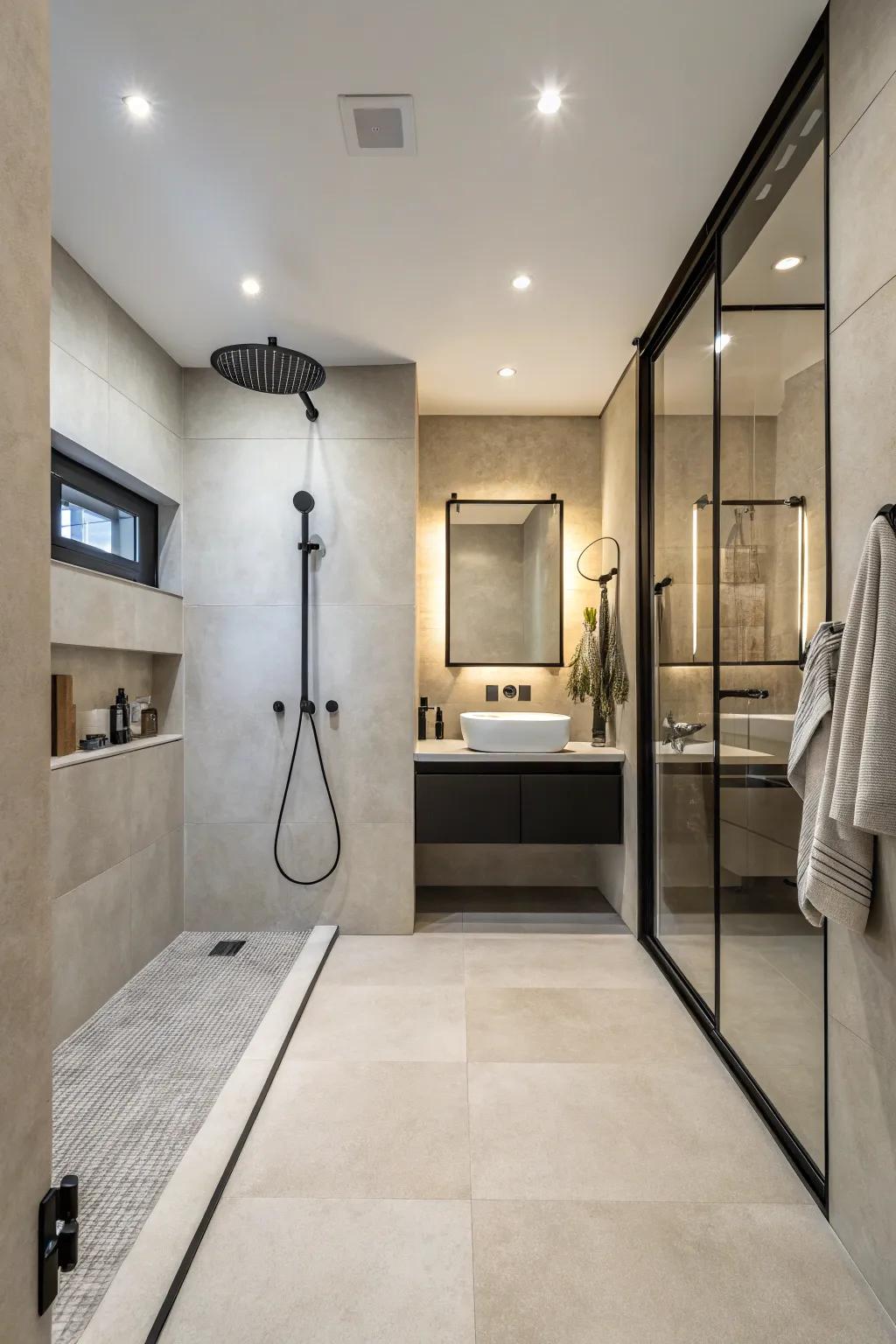 Open showers deliver a smooth, fashionable design.