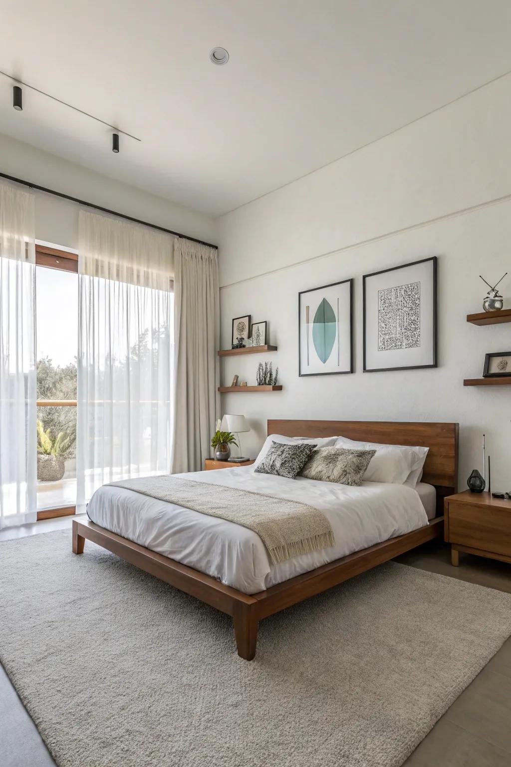 Bright white walls are the foundation for a serene bedroom.