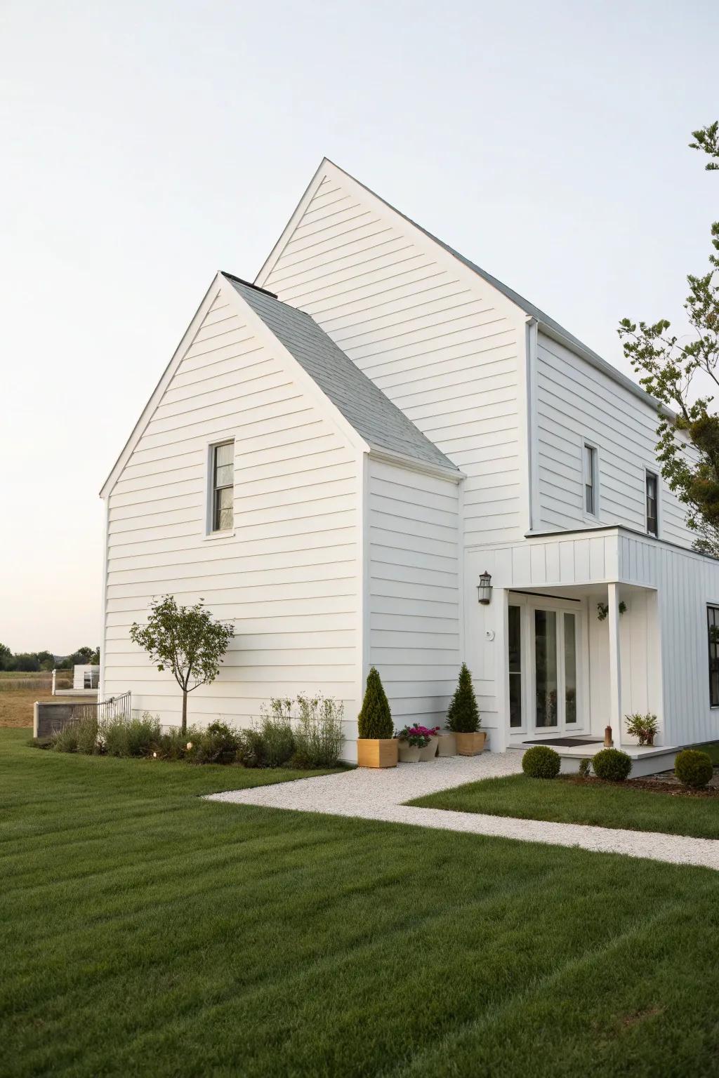 A simply designed white house showcasing sharp lines and a calm atmosphere.