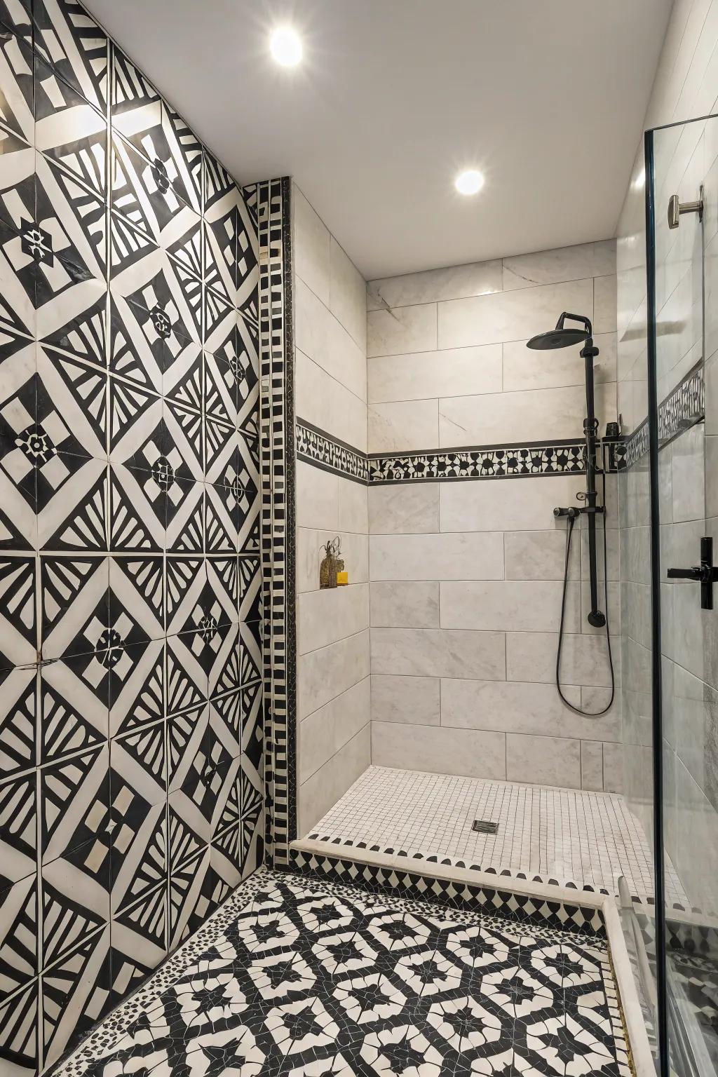 Make a bold statement by incorporating striking geometric patterns in your bathroom.