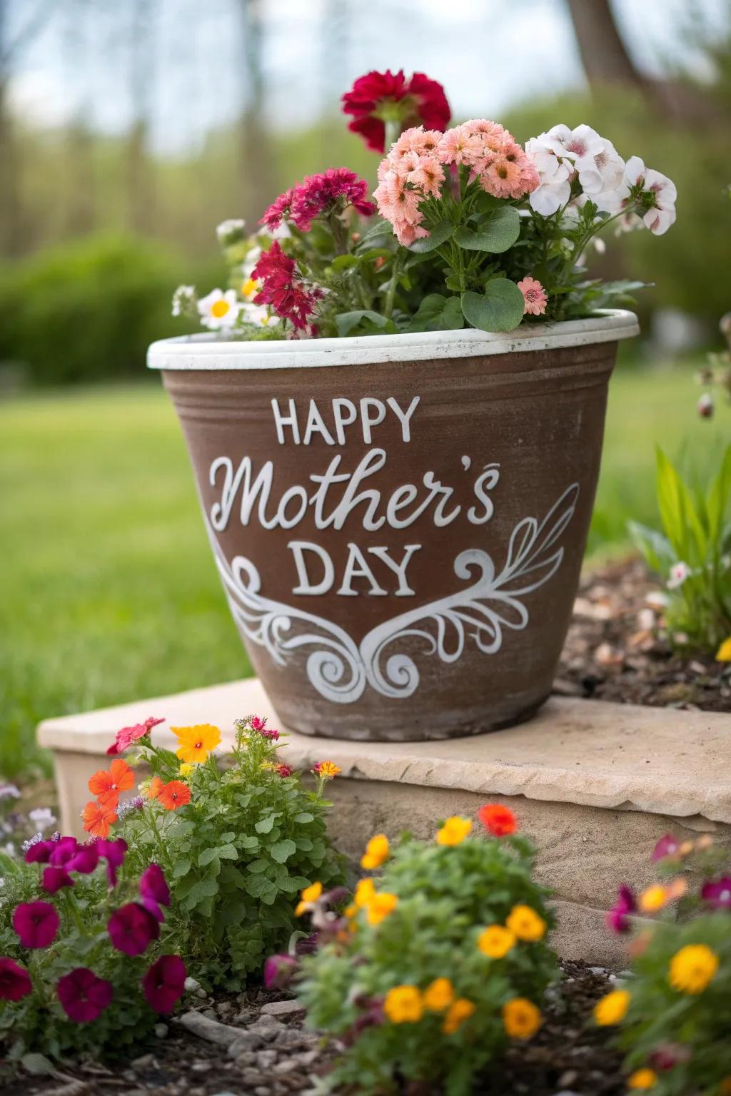 A flower pot adorned with a personalized expression of love.
