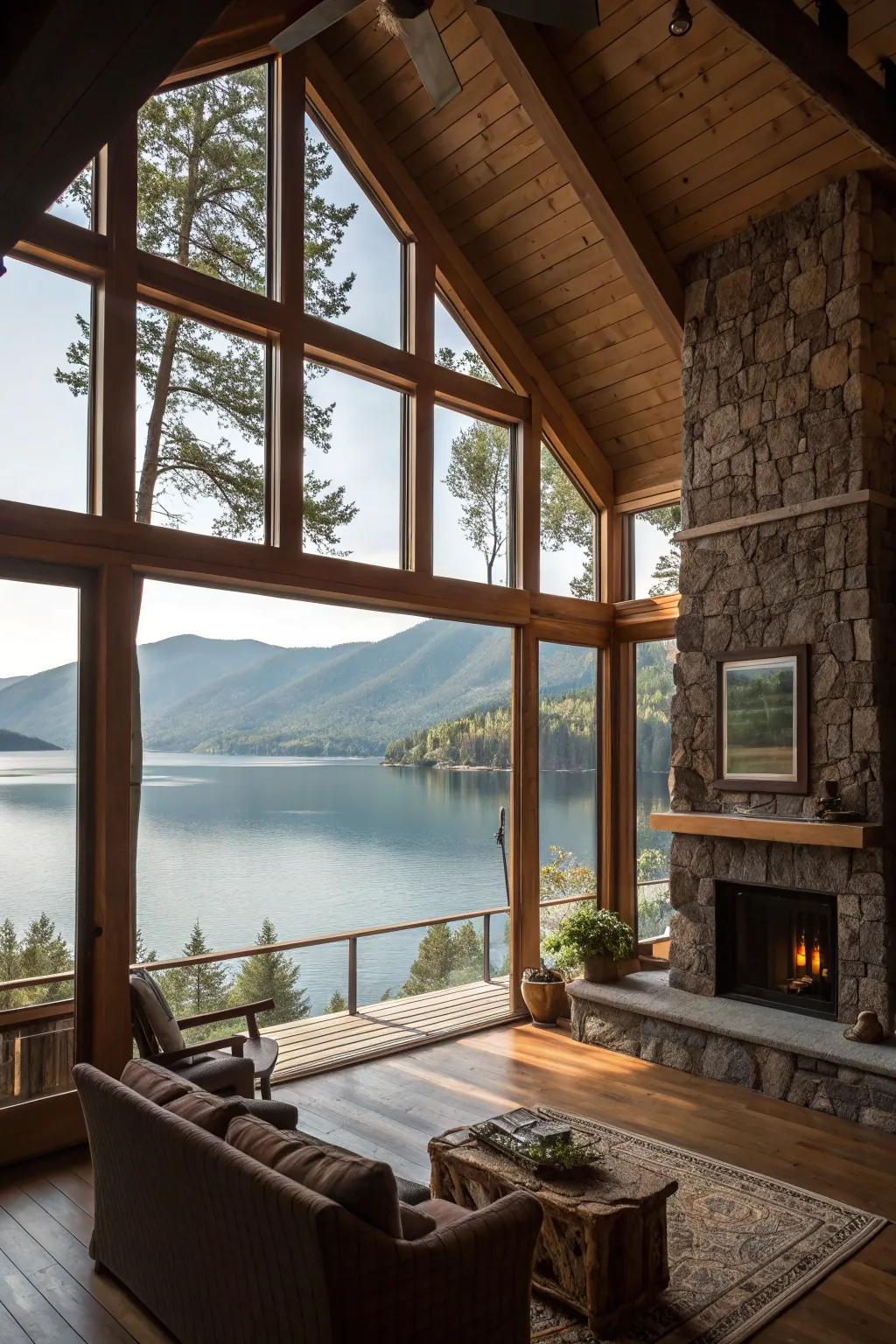 Grand windows that bring the essence of the lake inside.