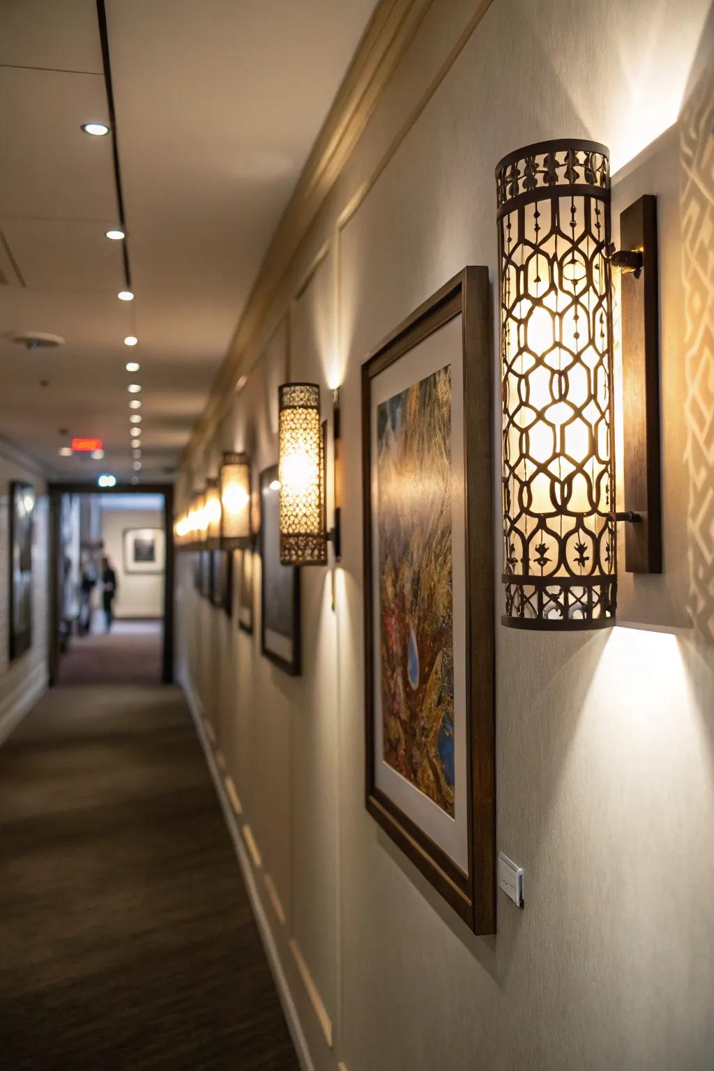 Wall sconces bring both panache and practicality to hallways with limited space.